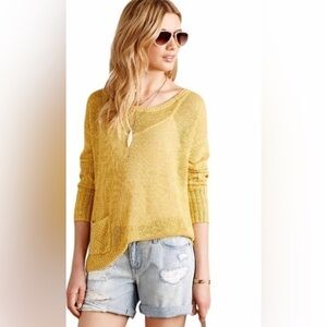sparrow Anthro Linen Blend Mustard Lightweight Sweater with Pocket SZ XS